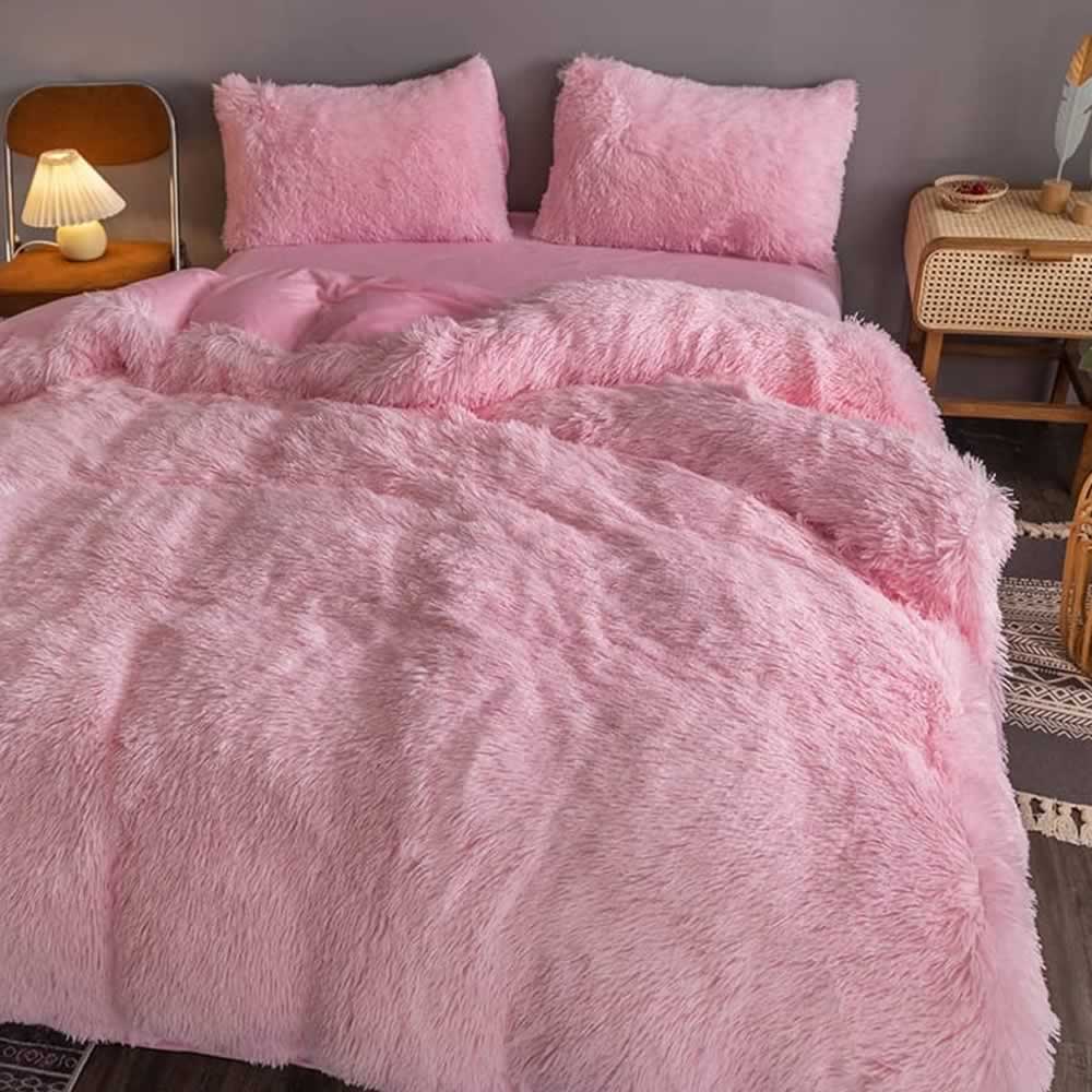 Luxury Plush Shaggy Bedding Set, Pink / King 6 Piece Set