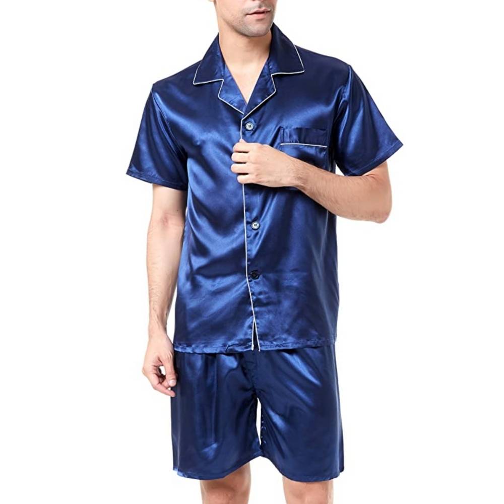 Mens Satin Pyjamas Set, Blue, Extra Large