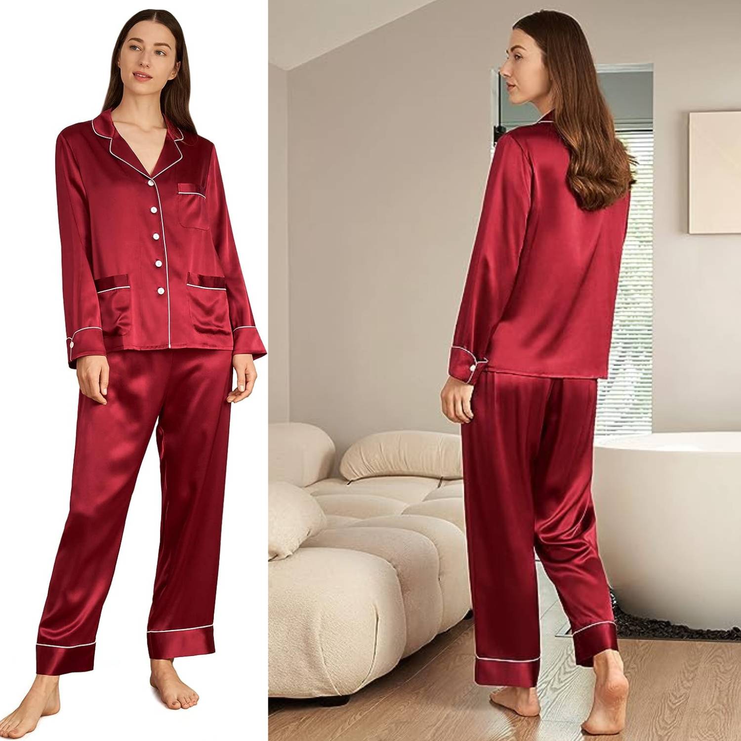 Mulberry Silk Long Pyjama Set - White / Large: image 2