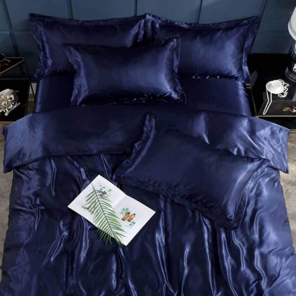 Satin Sheets, Blue, King 6 Piece Set