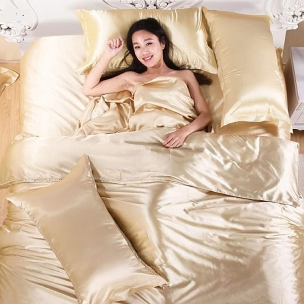 Satin Sheets, Gold, King 4 Piece Set