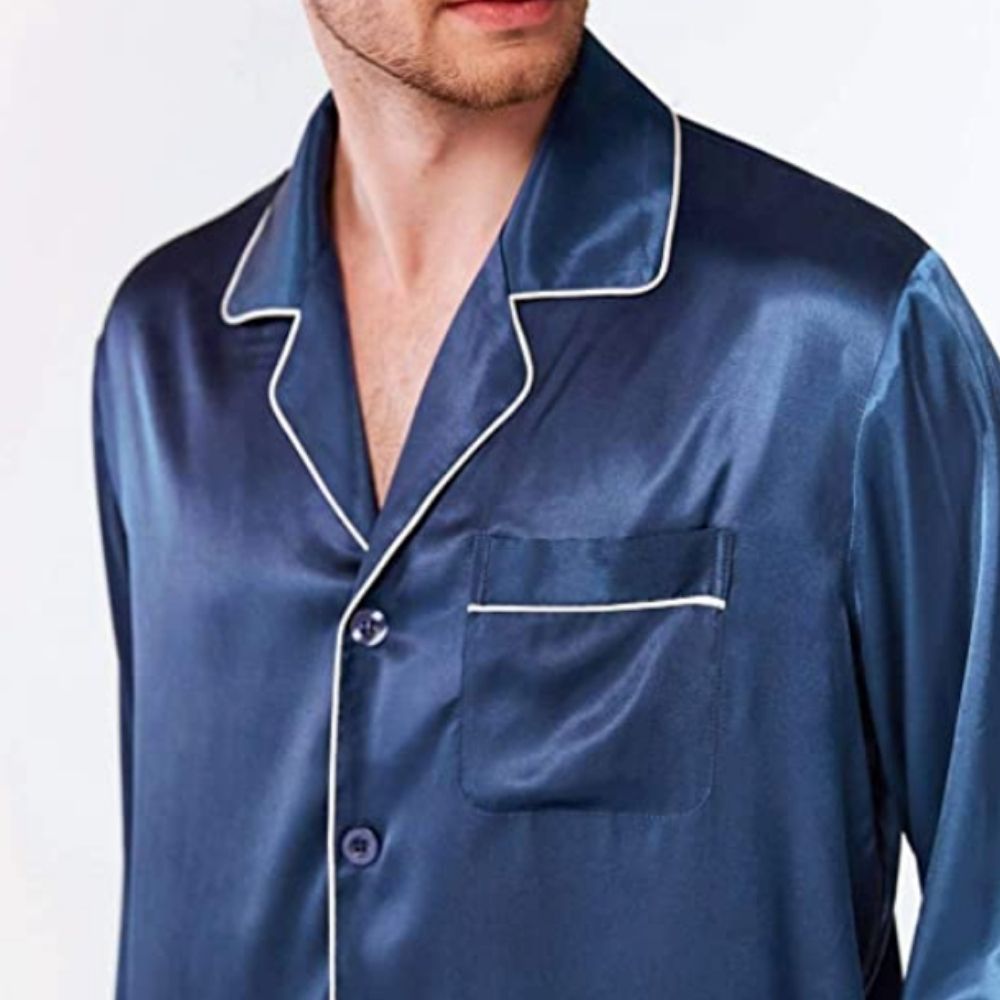 Silk Satin Pyjamas For Men, Blue, Medium