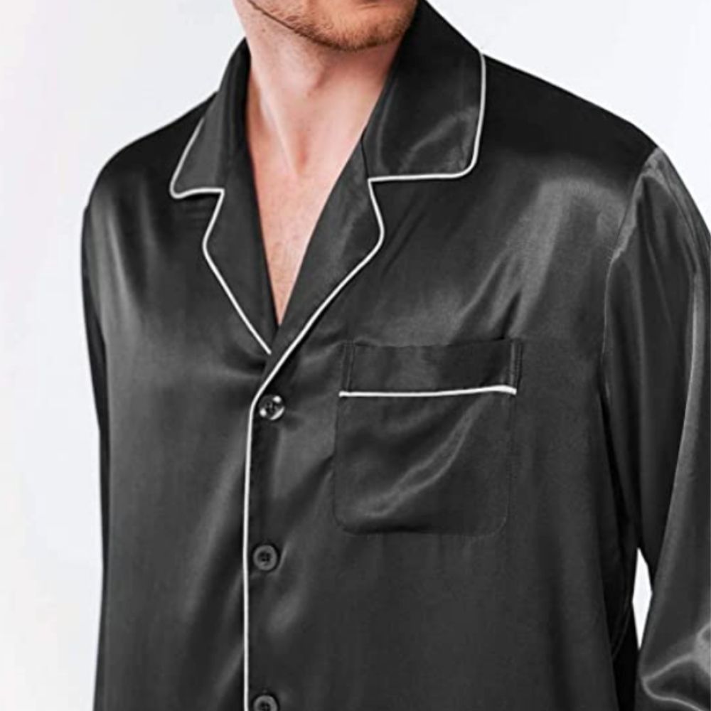 Silk Satin Pyjamas For Men - Black / L: image 6